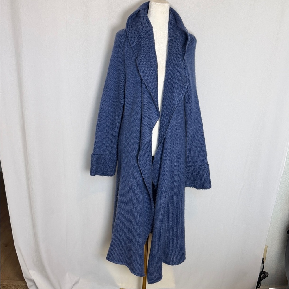 Blue Long Open-Front Women's Sweater Cardigan - Picture 2 of 12